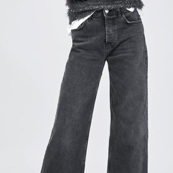 ZARA DENIM JEANS HI-RISE WIDE-LEG CROPPED JEANS GREY 00, 24 x 21 - Picture 3 of 16